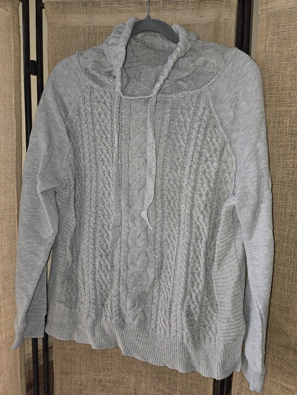 Women's Natural Reflections Cowl Neck Cable Knit Sweater Gray Large